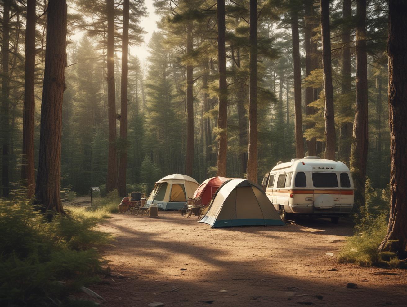 Campsite in forest with RV